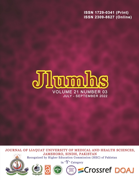 					View Vol. 21 No. 03 (2022): Journal of Liaquat University of Medical & Health Sciences
				
